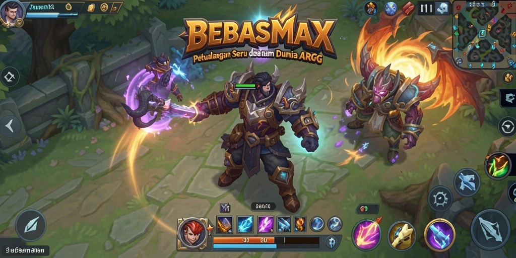Tangkapan layar permainan BEBASMAX yang menunjukkan pertarungan epik