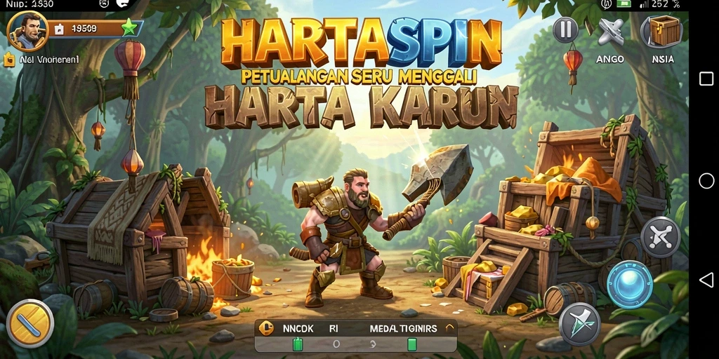Gameplay HARTASPIN dengan petualangan menakjubkan dan penemuan harta karun.