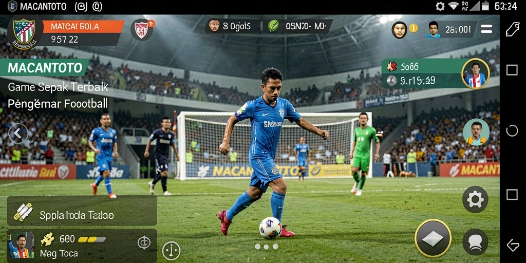 Tampilan gameplay seru di aplikasi MACANTOTO dengan aksi sepak bola mendebarkan.