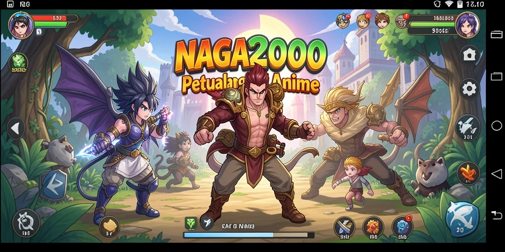 Screenshot gameplay NAGA2000 menampilkan karakter Anime dalam pertempuran seru.