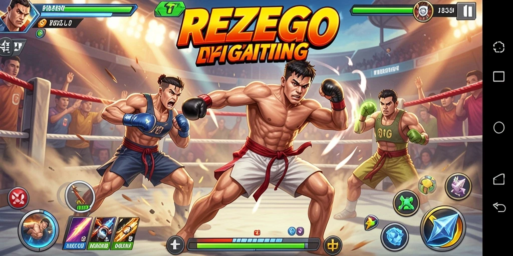 Gameplay seru di REZEGO dengan karakter bertarung yang unik.