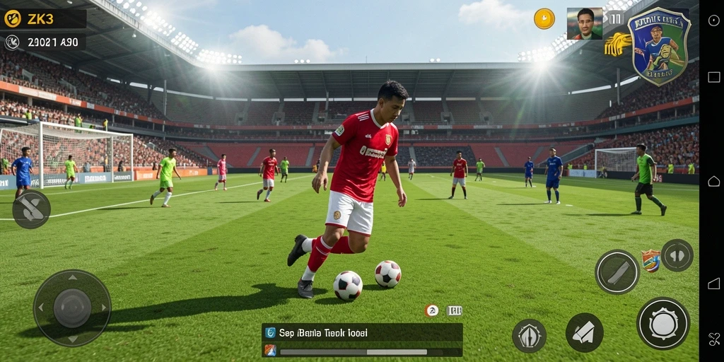 Tampilan gameplay ZK3 dengan aksi sepak bola seru.